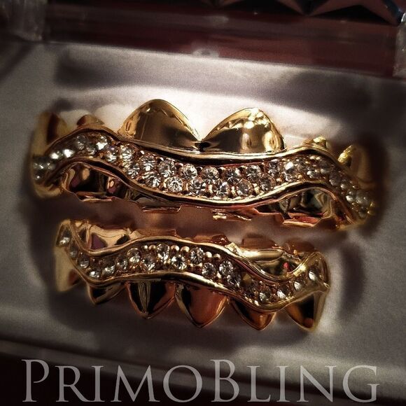 primobling Other - 14k Gold Plated Iced Out Wavy Hip Hop Grillz Set